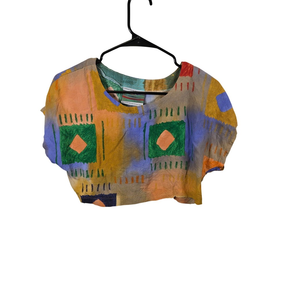 Urban Renewal Vintage Fabric Abstract Geometric Print Crop Top Multicolor Boxy